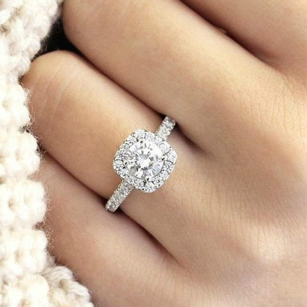 Crystal Engagement White Zircon Cubic Rings