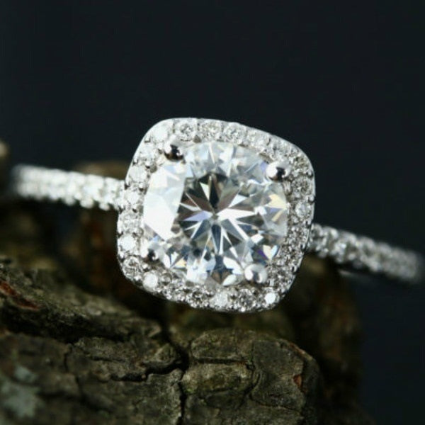 Crystal Engagement White Zircon Cubic Rings