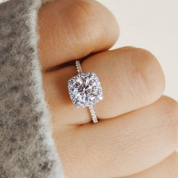 Crystal Engagement White Zircon Cubic Rings
